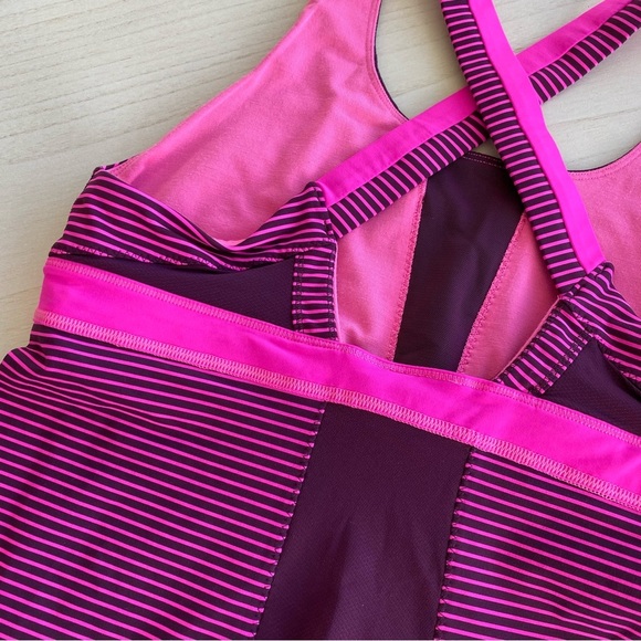 Lululemon Stuff Your Bra Tank II Hyper Stripe, Hot Pink/Maroon, Size M/L - Picture 4 of 15